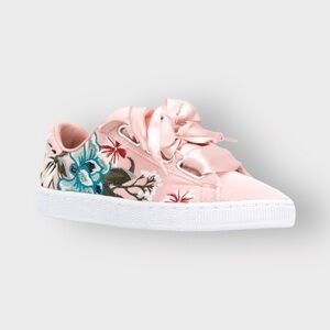 Puma “Basket Heart” Embroidered Pink Velvet Sneakers